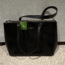 kate spade new york Black Pebbled Zip Tote Shoulder Bag Gold Hardware, Care Card