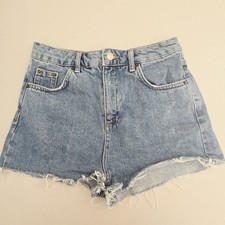 Topshop Moto Mom Denim Shorts Light Wash High Waisted Size 4 Raw Hem 90s Retro