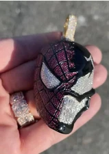 3Ct Round LabCreated Ruby Spiderman & Venom Men's Pendant 14K Yellow Gold Plated