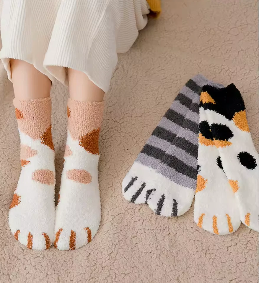 Lindos Calcetines Pata de Gato para Niños Niñas Esponjosos Dormir Hogar Acogedor Regalo de Navidad Foto 3 de 4