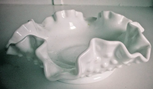 Vintage Fenton Hobnail Glass Ruffled Edge small Bowl