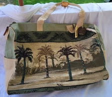 Paul Brent Sun N Sand Womens Tote Bag Black Beige Palm Trees Dual Handle Beach
