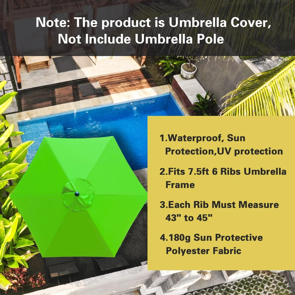 Cubierta superior de patio con dosel paraguas de 7,5 pies y 6 costillas para paraguas de mercado (verde hierba) Foto 4 de 4