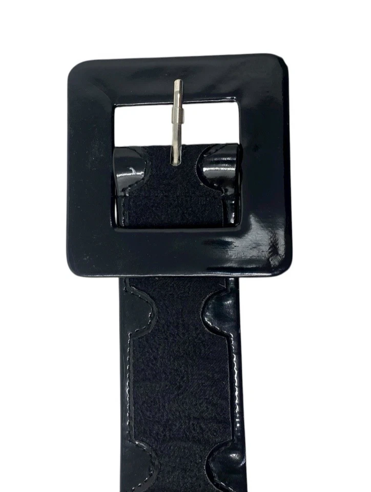 Cinturón ancho de moda BETSEY JOHNSON para mujer charol negro talla XL Foto 2 de 4