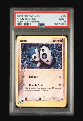 PSA 9 2003 Pokemon EX Ruby & Sapphire Aron Reverse Holo #25/109 Mint POP 18