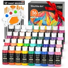 Best Shuttle Art Acrylic Paint Set, 36 Colors with Brushes & Palette, 2oz/60ml