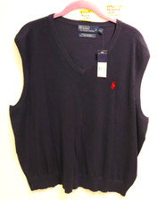 Polo Ralph Lauren NWT Men's Cashmere Blend Sweater 2XL Vest -Dk. Blue  RED Pony