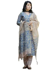 GoSriKi Women's Cotton Blend Printed Straight Kurta with Pant & Dupatta