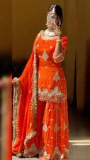 New Launch Orange Faux Georgette Top Palazzo With Dupatta For Party Wear