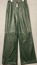NWT! PRETTY LITTLE THING Green Faux Leather Seam Extreme Wide Leg Trousers Sz  6
