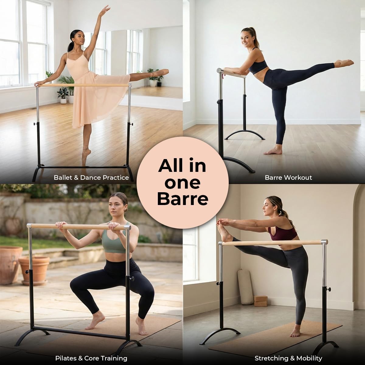Ballet Barre Portable for Home or Studio, Adjustable Bar for Stretch, Pilates... thumbnail 6