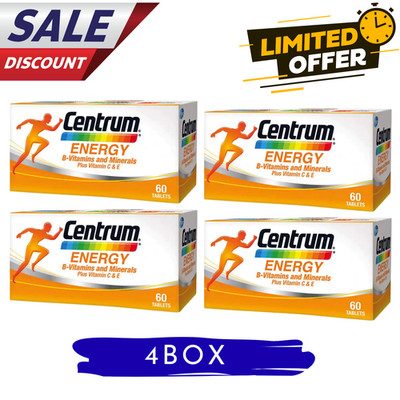 4 X 60's New Centrum Energy B-Vitamins and Minerals + Vitamin C & E Free Ship