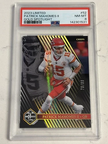 2023 Panini Limited - Patrick Mahomes  SP /99 - #52 PSA 8 NM/MT - Gold Spotlight