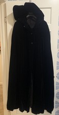 Vintage Black Velvet Hooded Theater Cape  Satin Lined Opera Cloak Union Tag