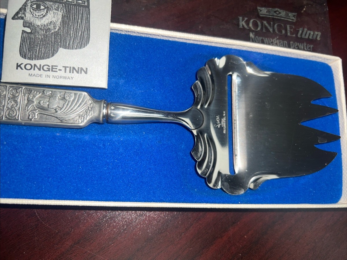 kongetinn ノルウェー製 1973 Vintage Konge Tinn Norwegian Pewter Cheese Slicer New In Box