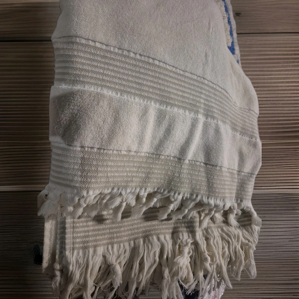 2 - Haven Hotel Collection Bath Towel 100% Cotton Tied Boho Fringe 30X52 Macy's - Image 4 of 4