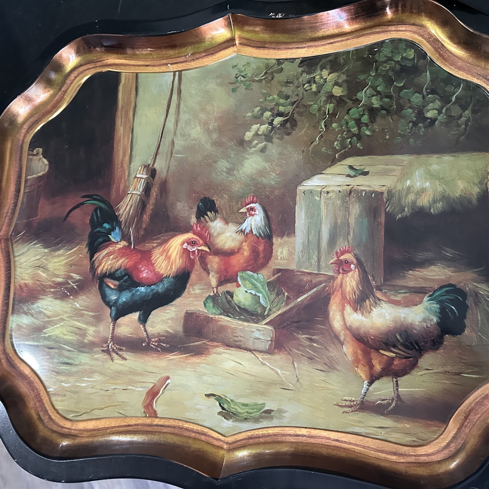 VINTAGE KIRKLAND ROOSTER TIN METAL WAVY RECTANGULAR LARGE SERVING