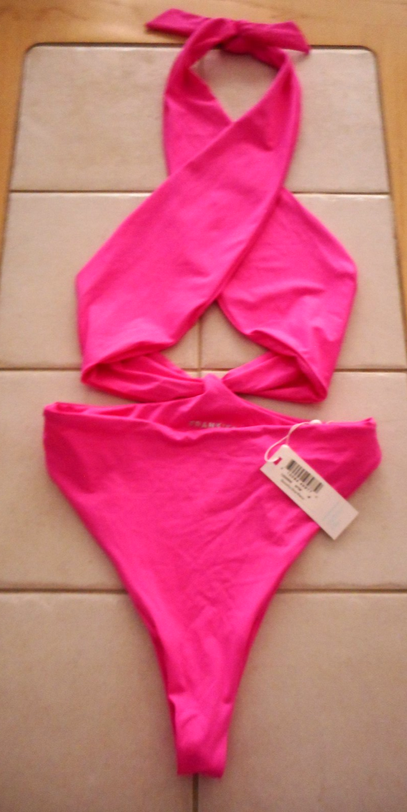 FrankiesBikinisMNWTDorothyPinkWrapHalterOnePieceSwimsuit