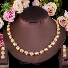 Yellow Gold Plated Tennis Necklace and Earrings Women Oval CZ Bridal Jewelry Set