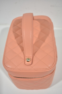 Chanel 23C Orange Caviar Beauty Vanity Pouch Case Top Handle