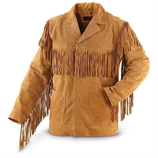 Men Native American Cowboy Leather Jacket Fringe Suede Jacket - Western Jacket