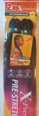 X-pression Expression 100% Kanekalon Braid Hair Pre-Stretched 48  3T 1B/PUR/PK