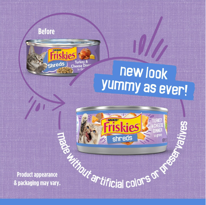 Purina Friskies Shreds Turkey and Cheese Dinner in Wet Cat Food Gravy