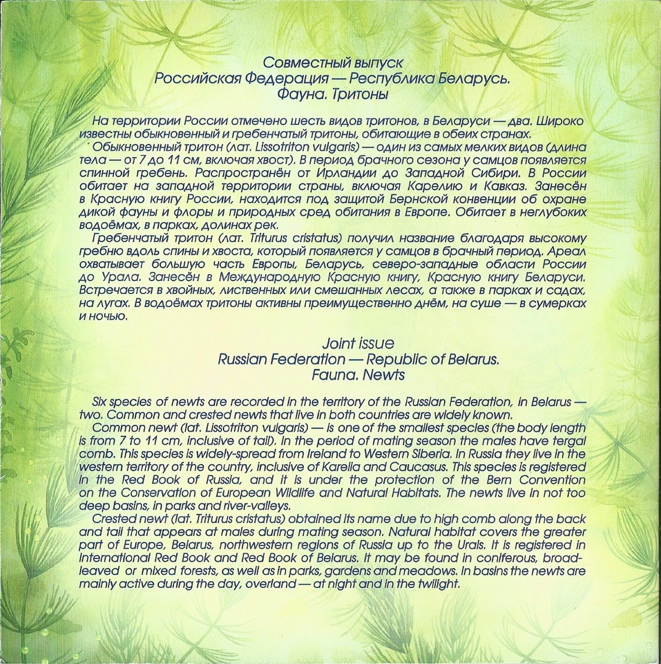 Russia 2012 Folder 2X FDC Joint Issue Belarus Fauna Reptile Newts - Image 2 of 4