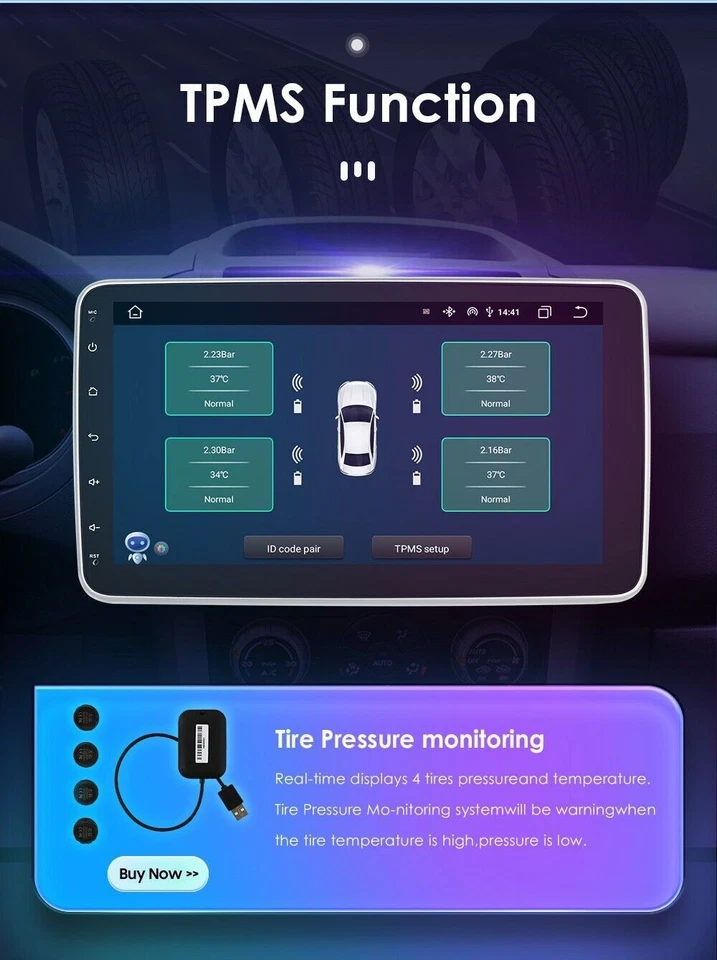 Android 12 4+32G 8Core 1DIN 10"Car Radio Stereo Head Unit GPS Wireless CarPlay - Image 4 of 4