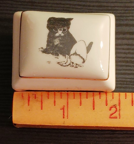 Vintage Schmuckschatulle Porzellan Katze Schmetterling Made in Japan kleine Weltgrüße 2 Zoll - Bild 4 von 24