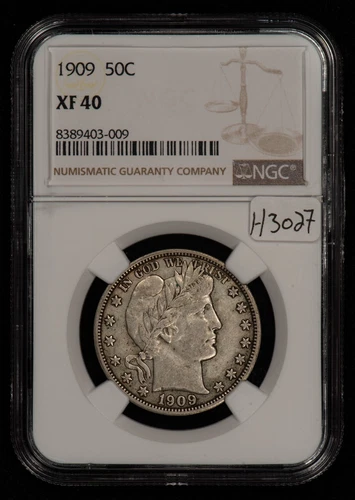 1909 50c Barber Silver Half Dollar - Luster - NGC XF 40 - SKU-H3027