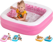 Inflatable Baby Pool for Toddlers 1-3, Handles, Soft Floor & Drain, 34"X10" Kidd