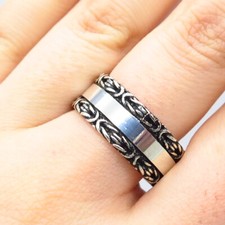 925 Sterling Silver Vintage Byzantine Band Ring Size 9.5