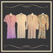  4 Vtg 1960s 1970s Handmade House Dresses - Short  Long Sleeves - Medium/Large