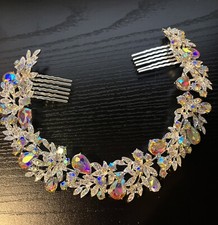 Silver tone beautiful elegant wedding bridal hair comb rhinestone crystal 114