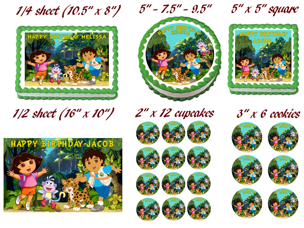 DORA THE EXPLORER AND DIEGO Edible Cake topper Party image | eBay