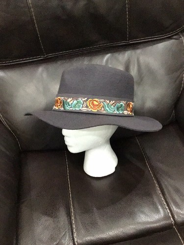 Lucky Brand Gray Wool Soft Fedora Hat Embroidered Band