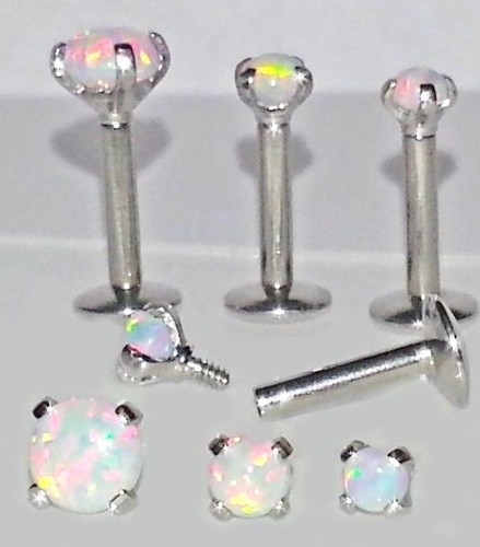 16g 2,2.6 or 3.6mm~ PRONG WHITE OPAL Cartilage TRIPLE FORWARD HELIX Ear Stud Bar - Picture 8 of 14