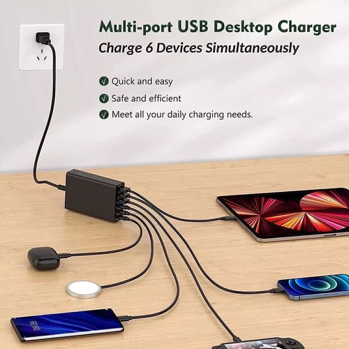 200W Gan 6 Port USB C Charging Station 6 Ports Pd Type C Fast Charger For iPhone - Picture 11 of 21