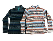 Eddie Bauer Sweater Women's Medium Quarter Zip x 2 Fleece Pullover Geometric