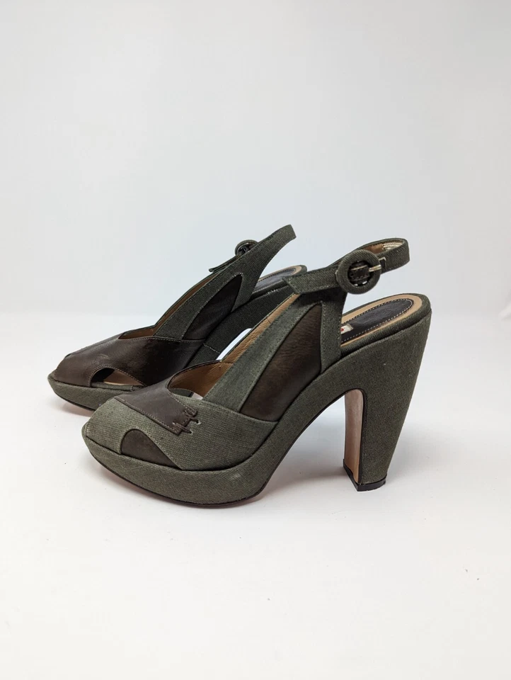 Zapatos de salón MARNI Slingback Peep Toe marrón verde EE. UU. 6,5 IT 36,5 tacones Foto 4 de 4