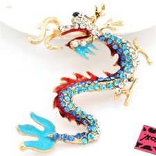 Hot Blue Crystal Enamel Dragon Fashion Womens Man Charm Jewelry Brooch Pin Gift