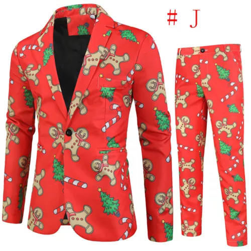Mens Christmas Blazer Festive Coat Print Suits Jacket Xmas Party Jacket Costumes - Picture 43 of 54