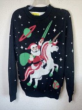 TIPSY ELVES Christmas Sweater Santa Claus Unicorn Space UGLY SWEATER Unisex M