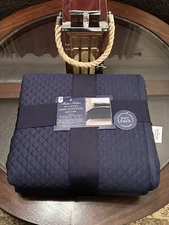 Brooks Brothers 100% Cotton Full-Queen Coverlet Quilt Set 3 Pc Navy Blue New