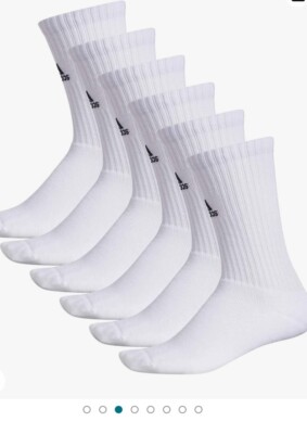 Adidas White 6 pack Crew  Socks Medium Unisex Men s shoe 6/5/9 women s 7/10