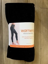 Warners Blissful Benefits Black Ribbed Leggings Dig Free Comfort Waistband NEW