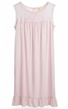 Vintage Pink Cotton Nightgown Medium Ruffle Floral Embroidery Coquette Cottage