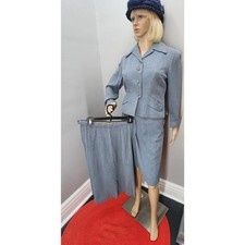 40s Vintage Custom Made Blue Gabardine Skirt s Suit - M