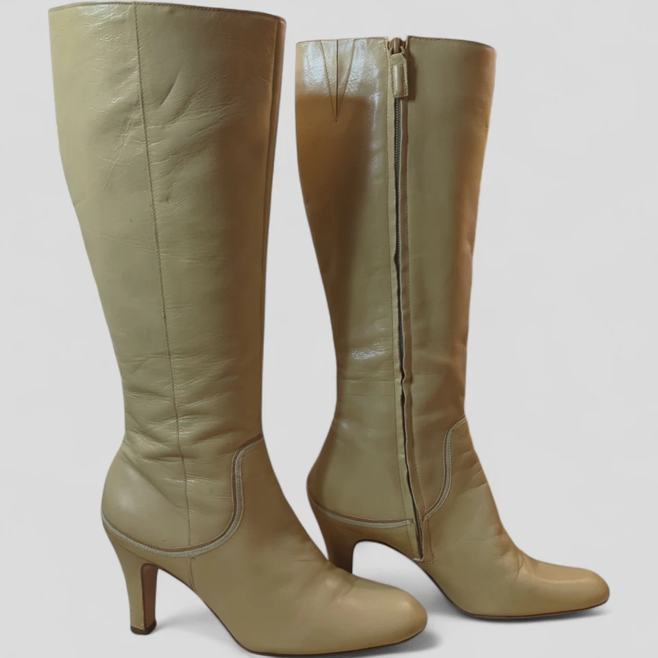 ANTONIO MELANI Women 8 Knee High RARE Camel Leather Boots 70's style Vintage - Image 2 of 4